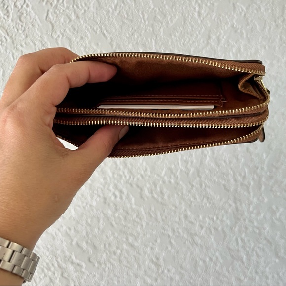 NWOT Coach Signature Double Corner Zip Wristlet in Gold/ Khaki Redwood Canvas - Picture 6 of 7